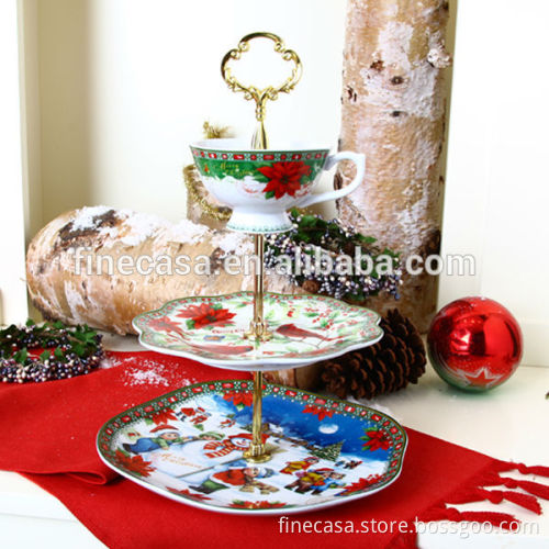 White Porcelain Tier Cake Plate Christmas Gift set